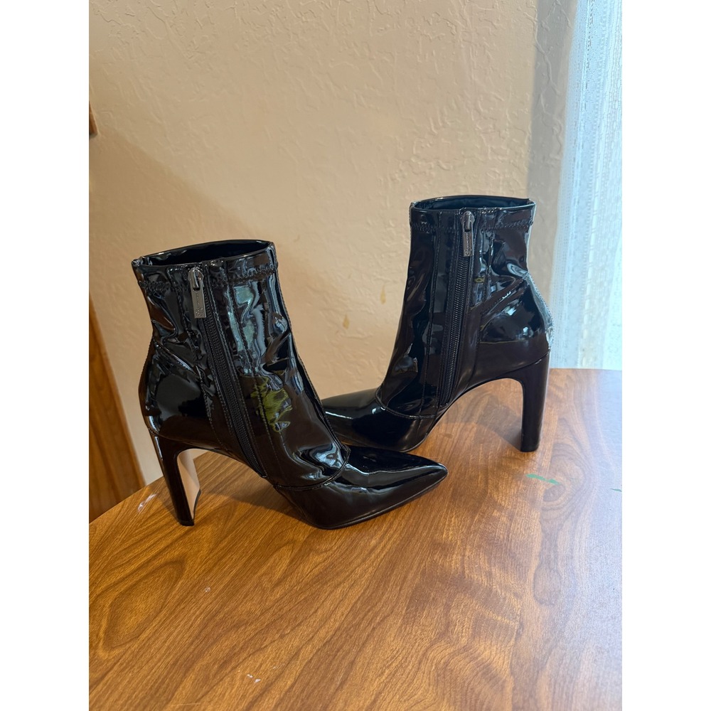 Jessica Simpson Beayanne Black Patent Pointed Toe Block Heel Ankle Boots 8M
